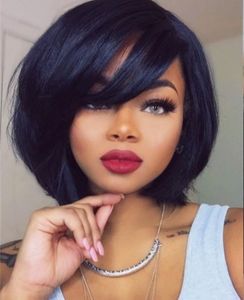 12 Inch Bob Wig With Bangs Side Part Bob Lace Front Wigs For Black Women Black Bob Wig Brown Wig