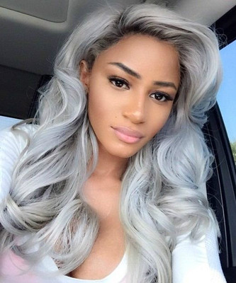 20 Inch Wavy Gray Wigs For African American Women The Same As The Hairstyle In The Picture jb