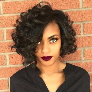 10 Inch Wig Side Part Curly Bob Wig Curly Lace Front Wigs For Black Women Black Wig Brown Wig