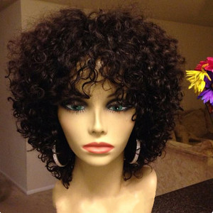 12 Inch Wig Jerry Curl Wig With Bangs Curly Bob Wig For Black Women Brown Curly Wig Black Curly Wig