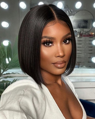 12 Inch Wig Middle Part Natural Looking Straight Bob Wig Glueless Lace Front Wigs For Black Women