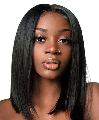 14 Inch Wig Middle Part Straight Bob Wig Black Bob Wig Glueless Lace Front Wigs For Black Women