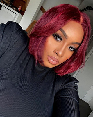 12 Inch Bob Wig Middle Part Red Bob Wig Glueless Lace Front Wigs For Black Women Natural Bob Wigs